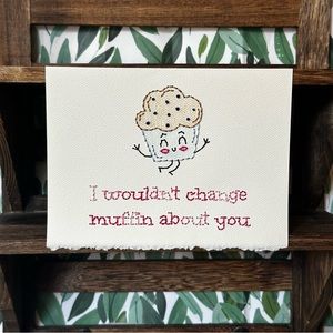 Hand-Embroidered Valentine’s Day Card - Cartoon Muffin